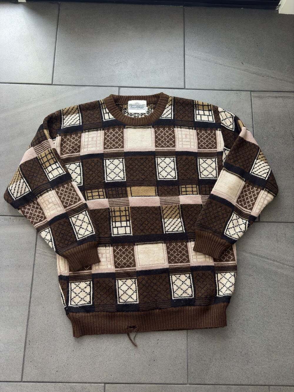 Louis Charlie by Mohini Vintage 90s Brown  Geometric Grandpa Knit Sweater